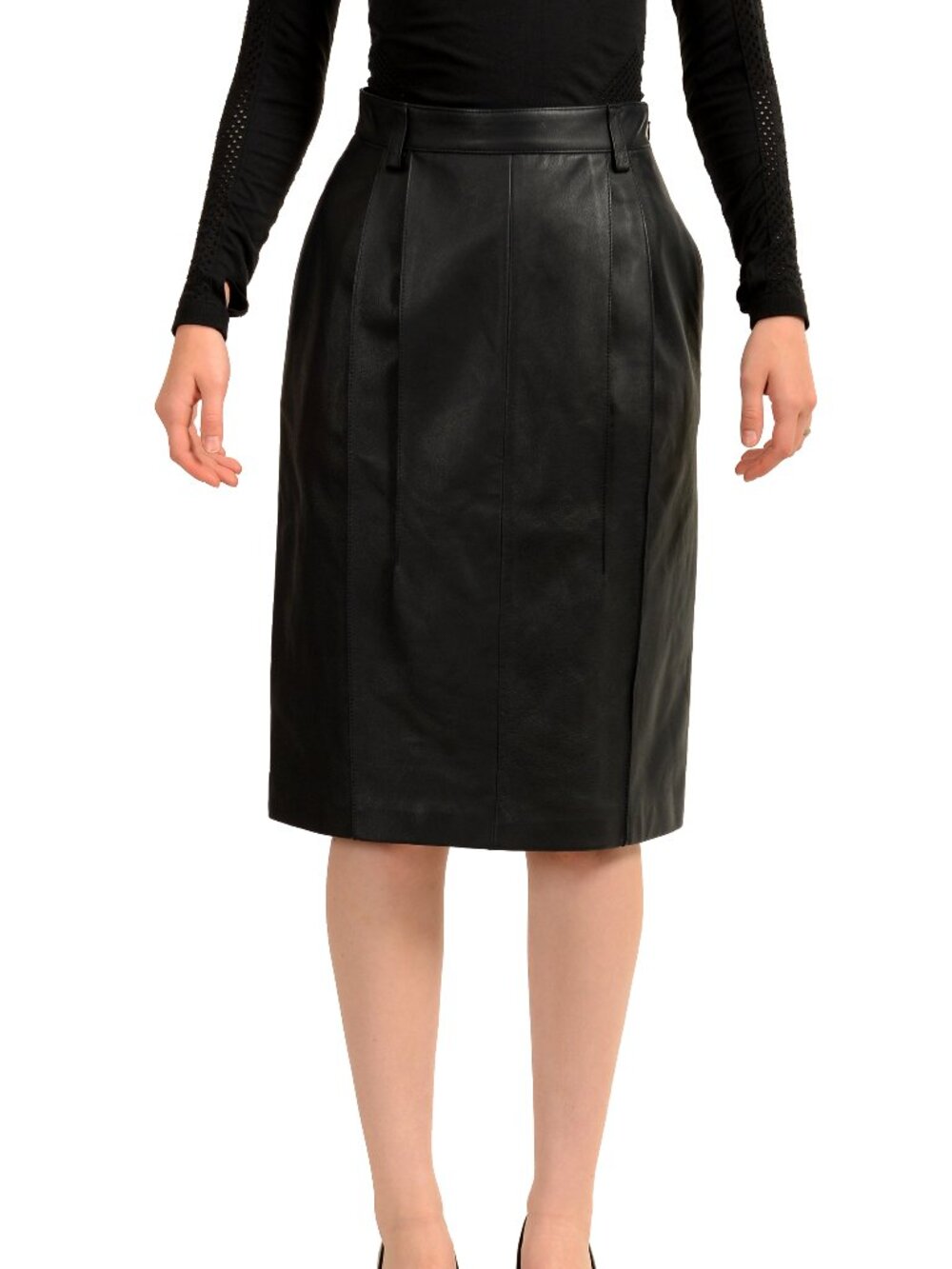 Scuderia Ferrari Women's Ink Blue Pleated Leather Pencil Skirt US M IT 42